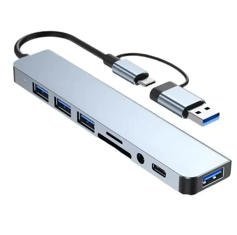 USB HUB 8-in-2 USB + Type-C Hub Docking Station із аудіовиходом 3.5 мм та кардрідером