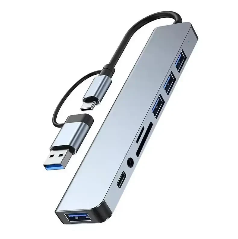 USB HUB 8-in-2 USB + Type-C Hub Docking Station із аудіовиходом 3.5 мм та кардрідером