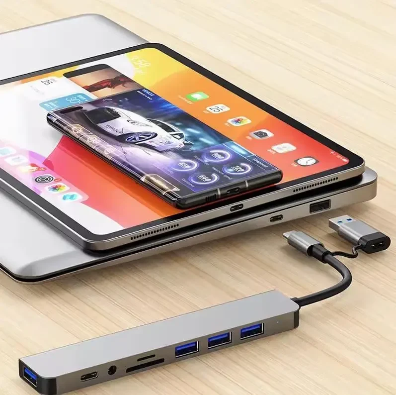 USB HUB 8-in-2 USB + Type-C Hub Docking Station із аудіовиходом 3.5 мм та кардрідером