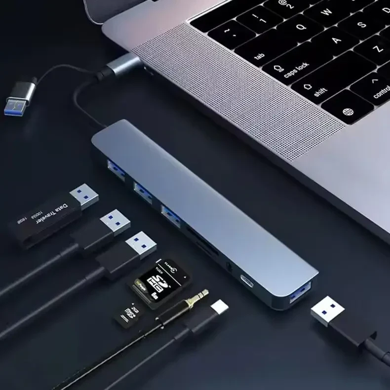 USB HUB 8-in-2 USB + Type-C Hub Docking Station із аудіовиходом 3.5 мм та кардрідером