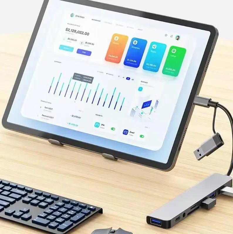 USB HUB 8-in-2 USB + Type-C Hub Docking Station із аудіовиходом 3.5 мм та кардрідером