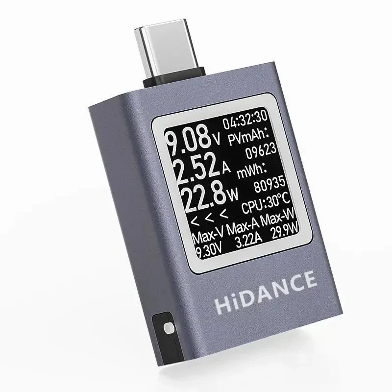 Цифровий тестер напруги та струму 13-в-1 DC 4.5–50V 0–12A з OLED-дисплеєм, USB Type-C PD3.1 QC3.0 зарядний аналізатор, Сірий