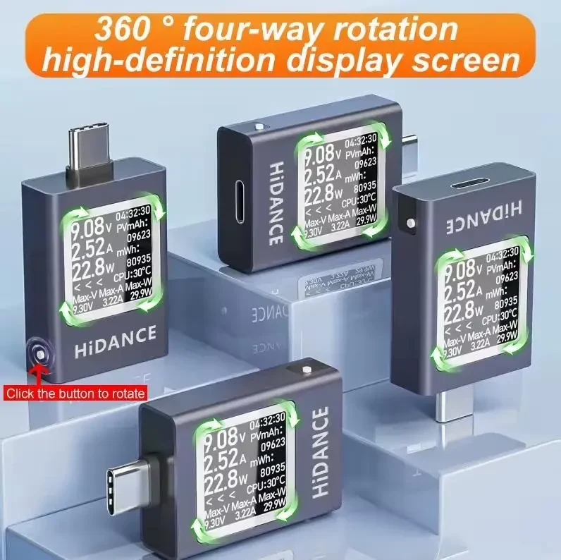 Цифровий тестер напруги та струму 13-в-1 DC 4.5–50V 0–12A з OLED-дисплеєм, USB Type-C PD3.1 QC3.0 зарядний аналізатор, Сірий