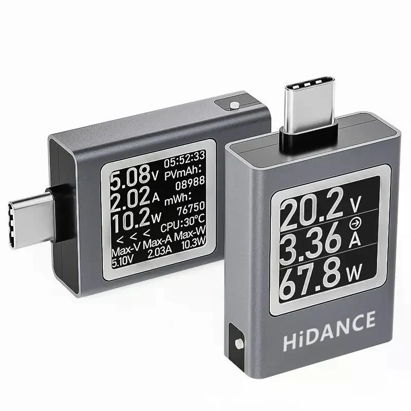 Цифровий тестер напруги та струму 13-в-1 DC 4.5–50V 0–12A з OLED-дисплеєм, USB Type-C PD3.1 QC3.0 зарядний аналізатор, Сірий