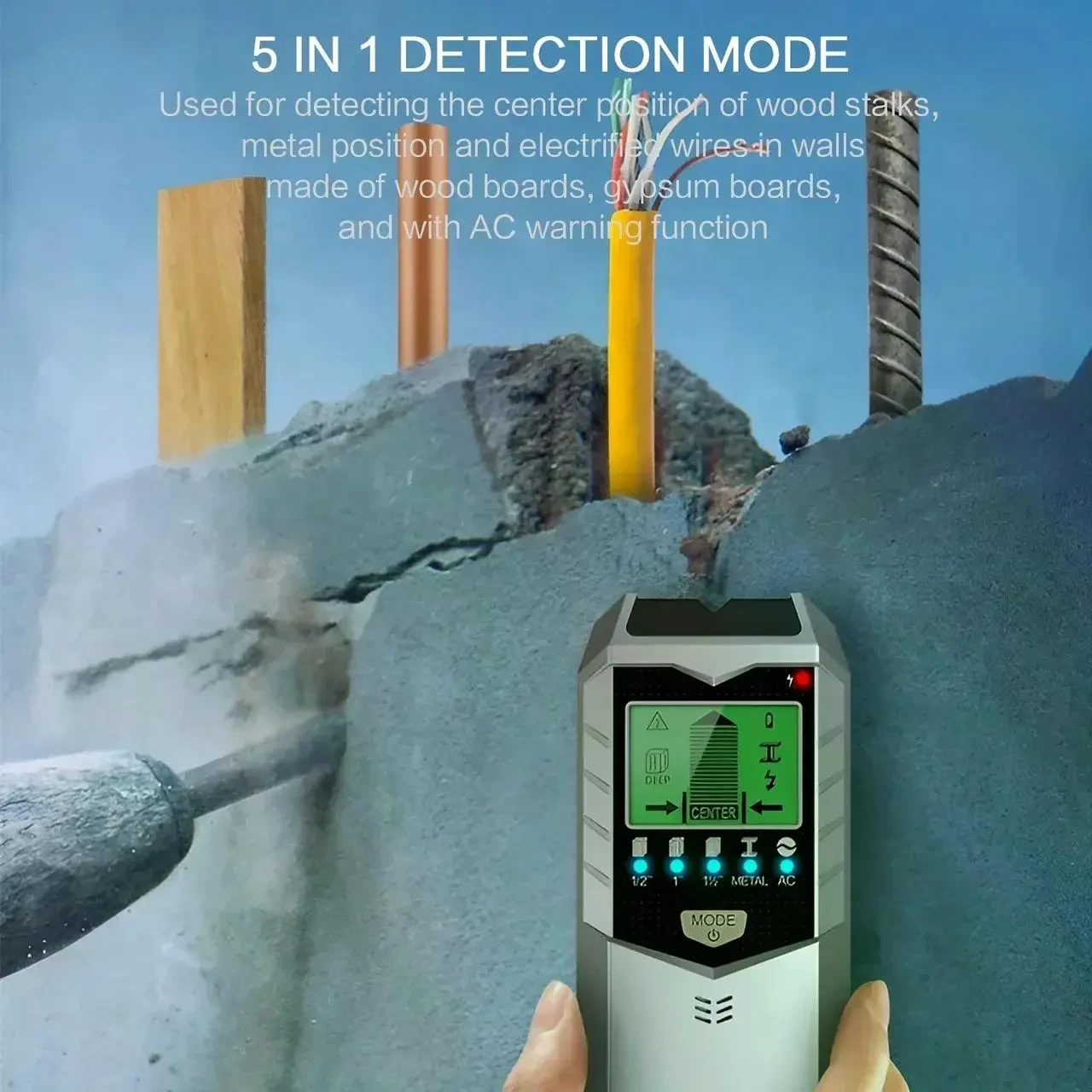 5-в-1 багатофункціональний детектор для стін Measuring Instrument Scanner — виявлення металу, деревини та електропроводки,