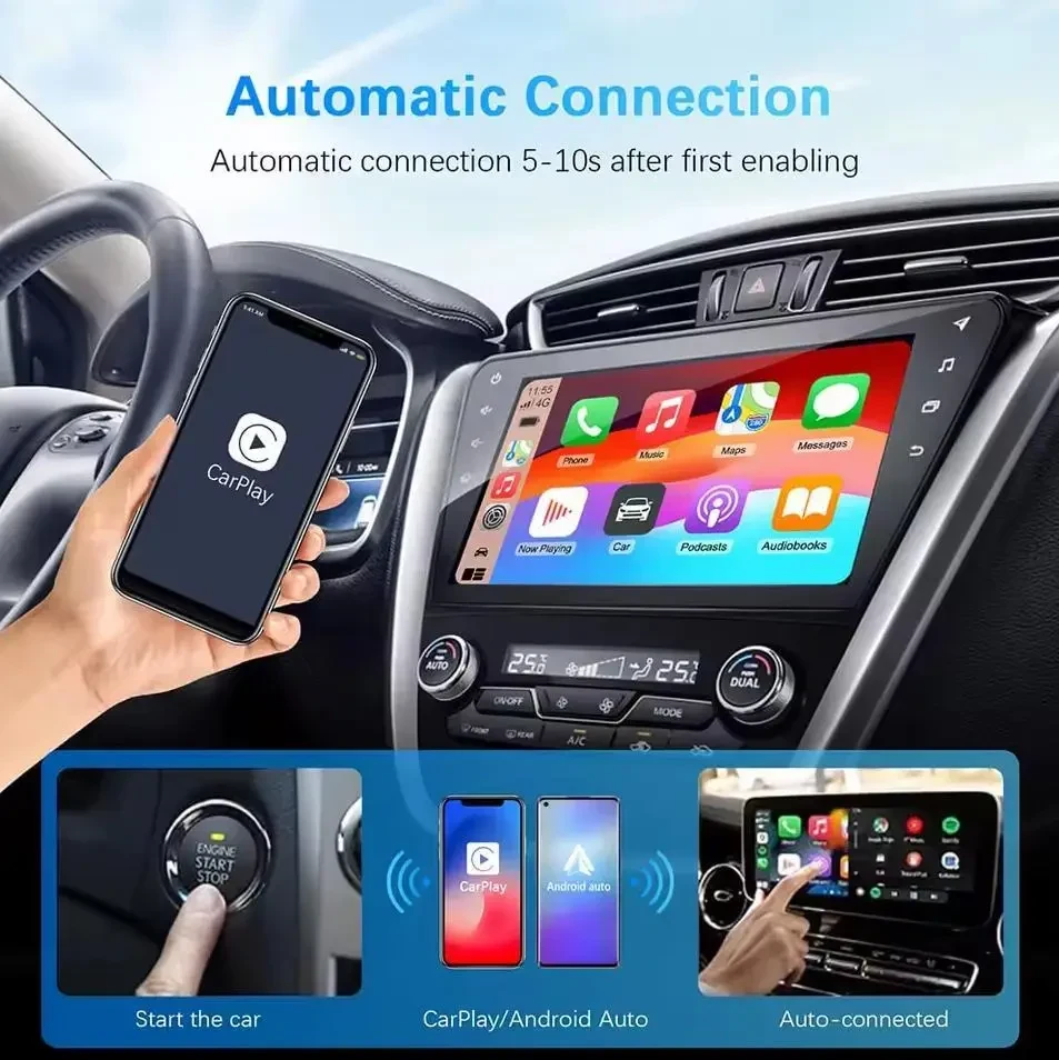 2-в-1 бездротовий адаптер CarPlay & Android Auto (перетворює дротовий CarPlay і Android Auto в бездротовий) – Mini AI Box,