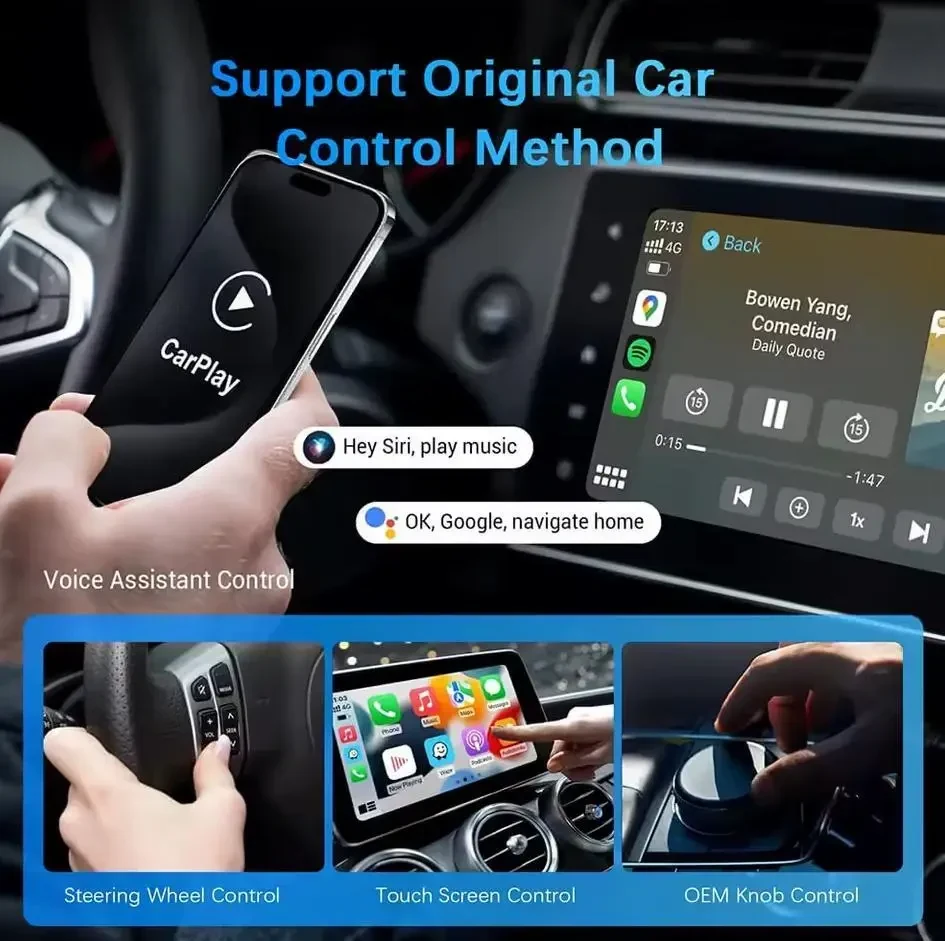 2-в-1 бездротовий адаптер CarPlay & Android Auto (перетворює дротовий CarPlay і Android Auto в бездротовий) – Mini AI Box,