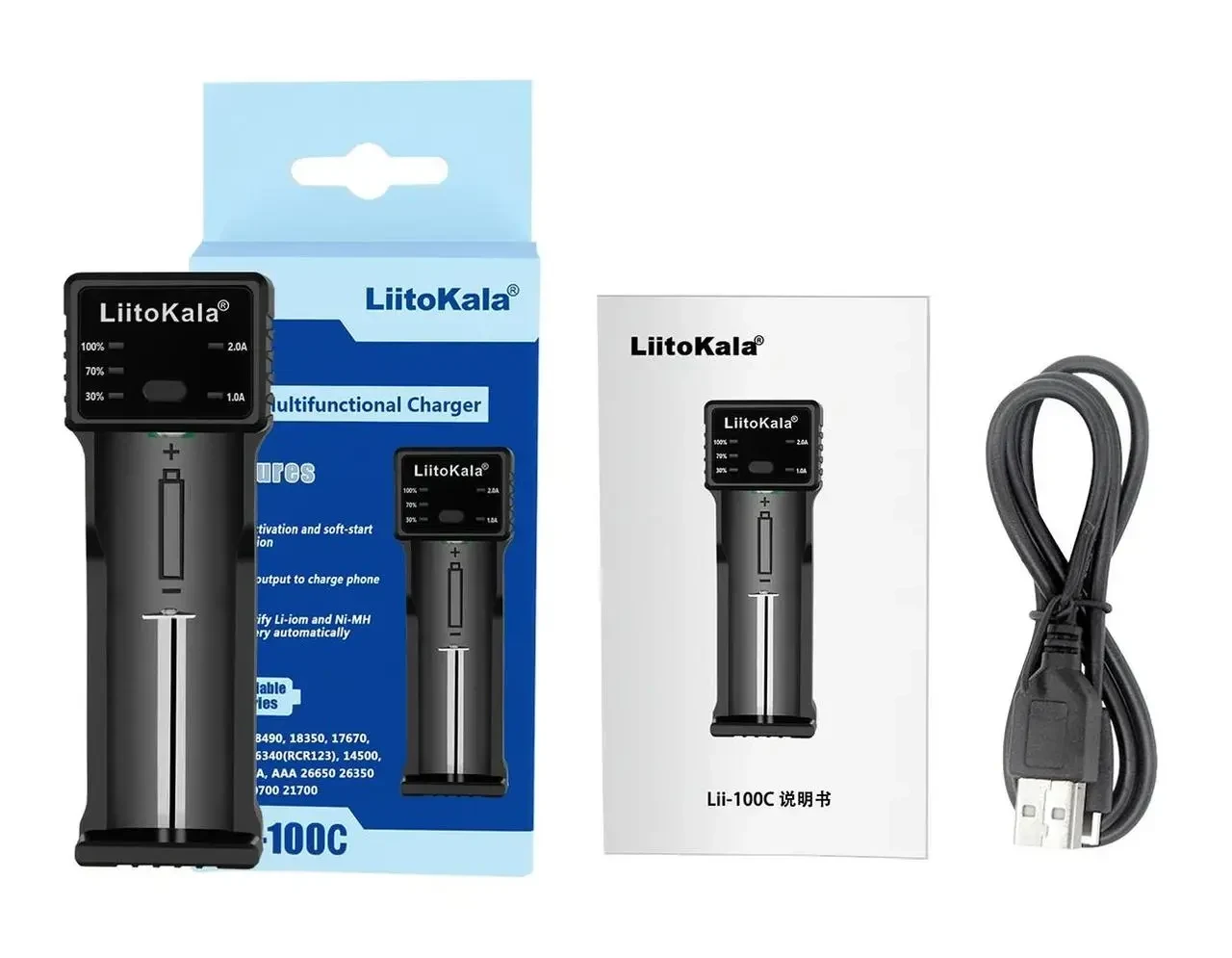 Зарядний пристрій LiitoKala Lii-100C для акумуляторів 18650 / 18350 / 26650 / 16340 / RCR123 / 14500