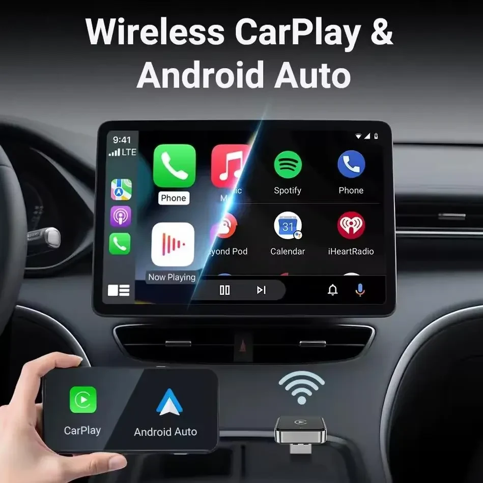 Міні адаптер CarPlay Android Auto 2 в 1 | Перетворює дротове з’єднання на бездротове | 5 ГГц Wi-Fi | Plug & Play