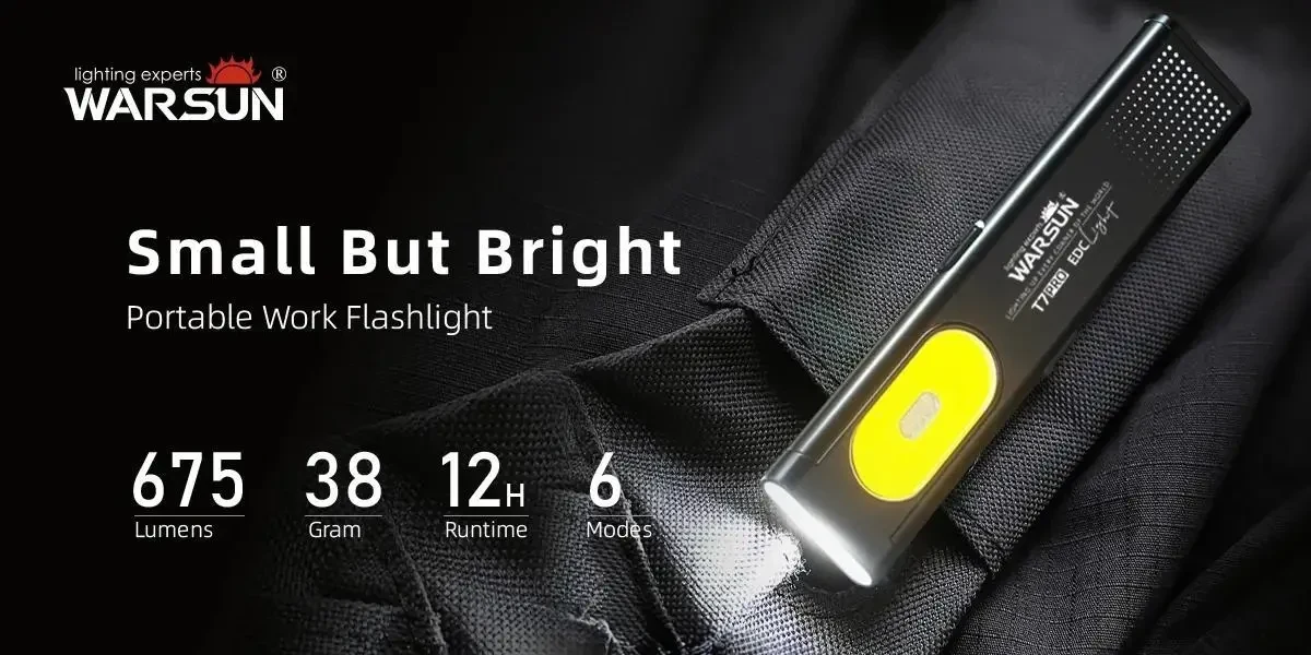 Міні Ліхтарик Warsun T7 PRO LED в ультратонкому металевому корпусі з USB-C, Магнітом і Потужністю 600Lm, Чорний