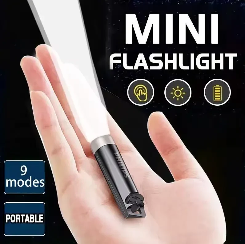 Міні Ліхтарик PHILIPS 2025 SFL1121 – EDC з Type-C швидкою зарядкою, 500лм, Чорний