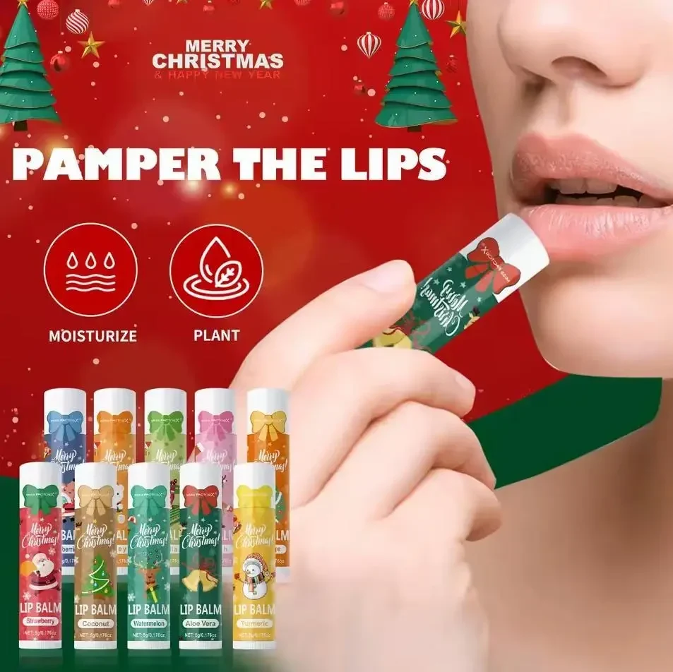 Набір бальзамів для губ 10 шт по 5 г Miss FactorX Merry Christmas — зволожуючий подарунковий набір із різними ароматами (Полуниця,