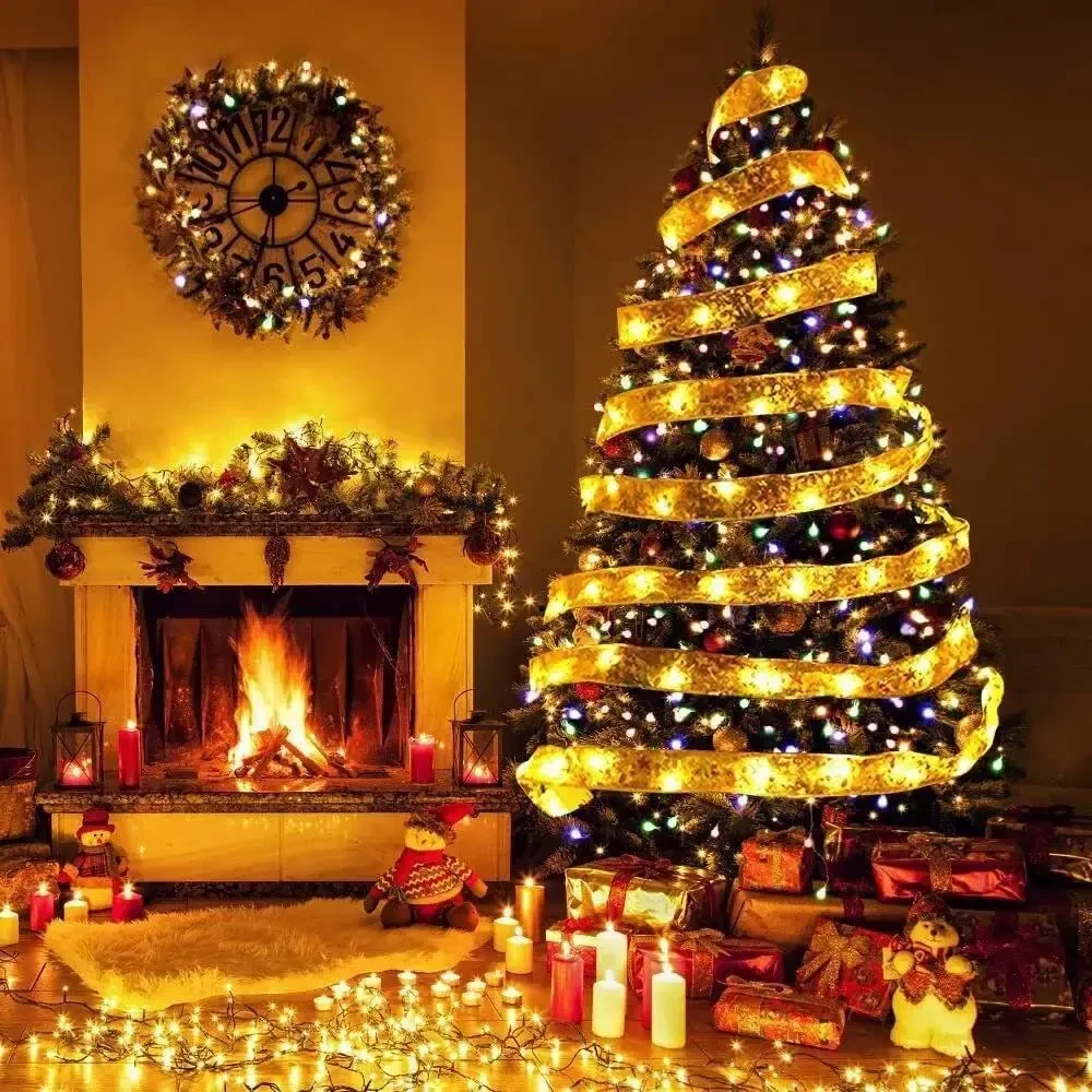 Світлодіодна різдвяна стрічка-бантик LED Christmas Ribbon Fairy Light 5 метрів на батарейках, для декору ялинки та дому