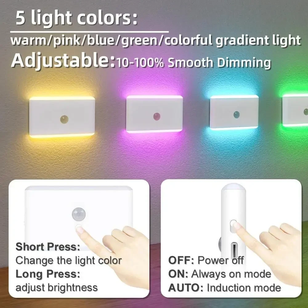 Автоматичний нічник з датчиком руху Portable Night Lamp | Вбудований акумулятор, Type-C | RGB світлодіоди | Магнітний
