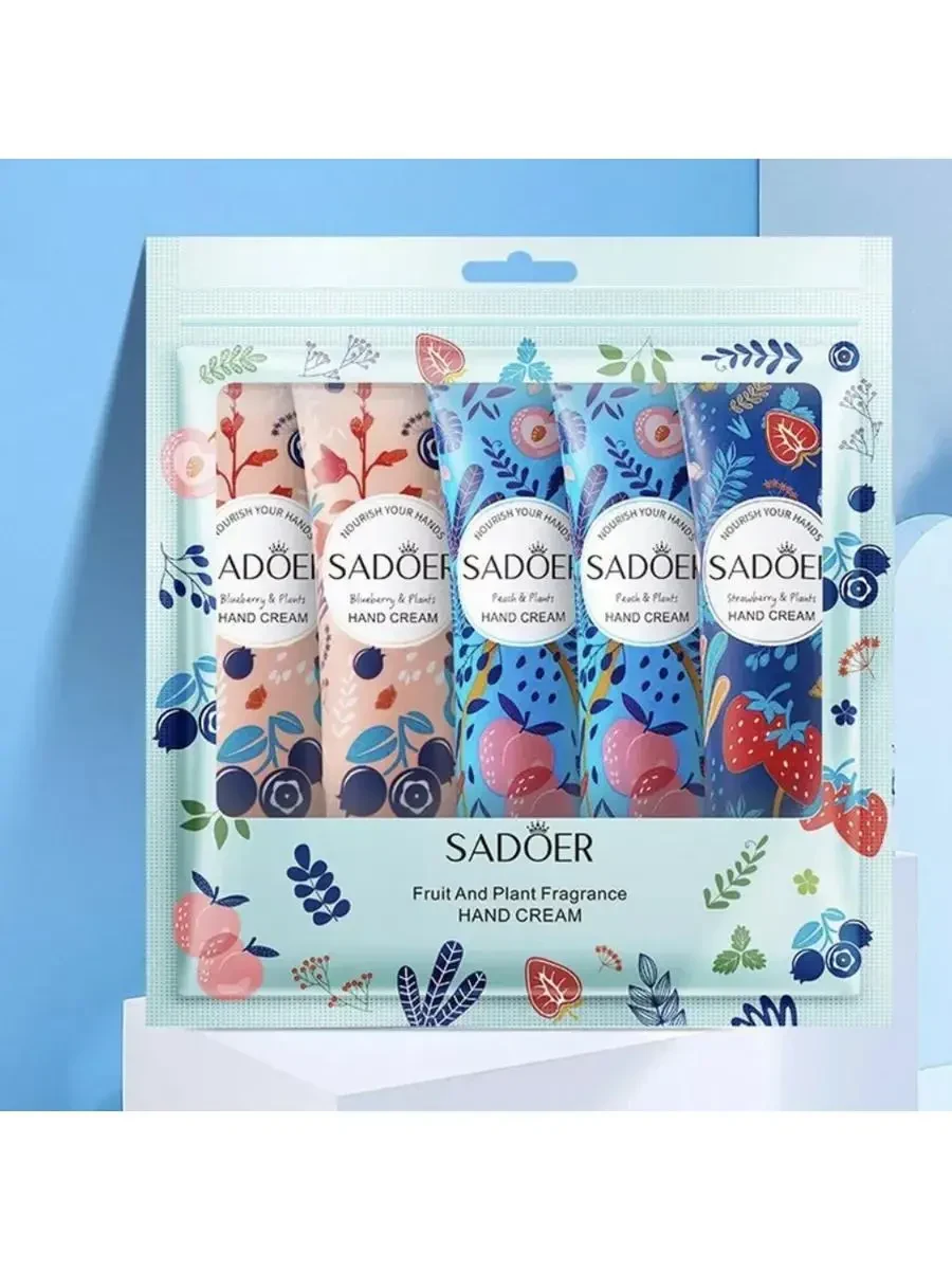 Набір зволожуючих кремів для рук SADOER Fruit Plant Fragrance (Чорниця, Персик, Полуниця) — 5 шт в наборі