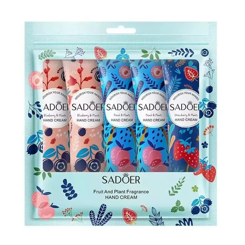 Набір зволожуючих кремів для рук SADOER Fruit Plant Fragrance (Чорниця, Персик, Полуниця) — 5 шт в наборі