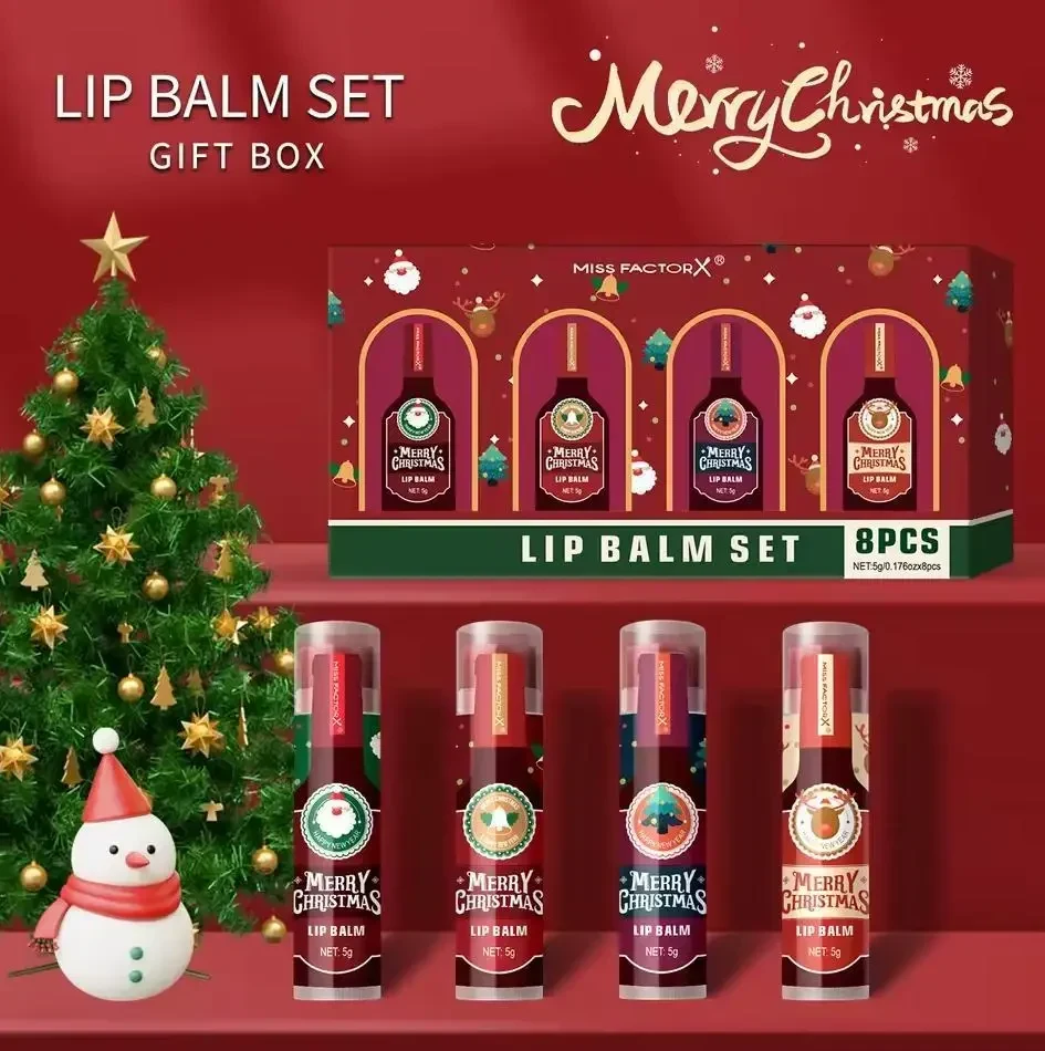 Новорочний набір із 8 кольорових помад — Christmas Hot Red Wine | Тривала стійкість, зволоження та скляний блиск