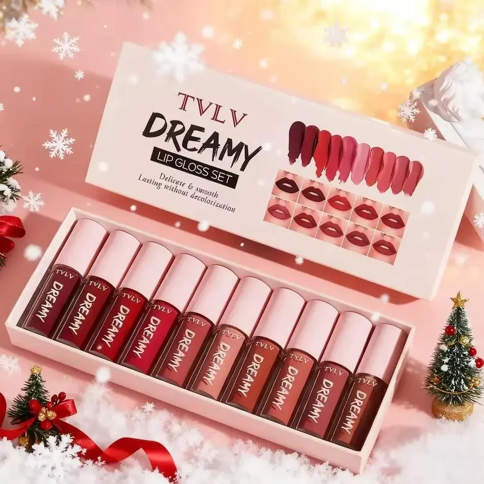 Набір із 10 блисків для губ Lip Gloss Velvet | Водостійкі, довготривалі, зволожувальні