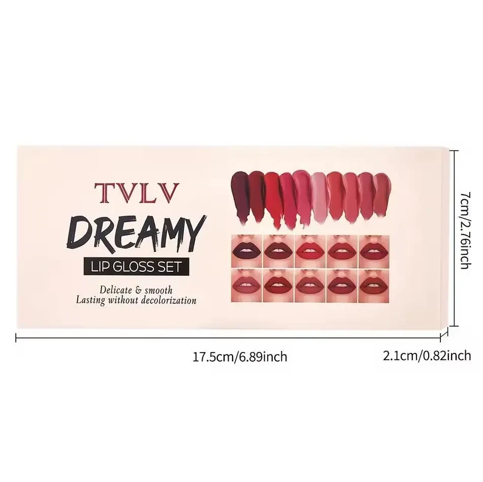 Набір із 10 блисків для губ Lip Gloss Velvet | Водостійкі, довготривалі, зволожувальні