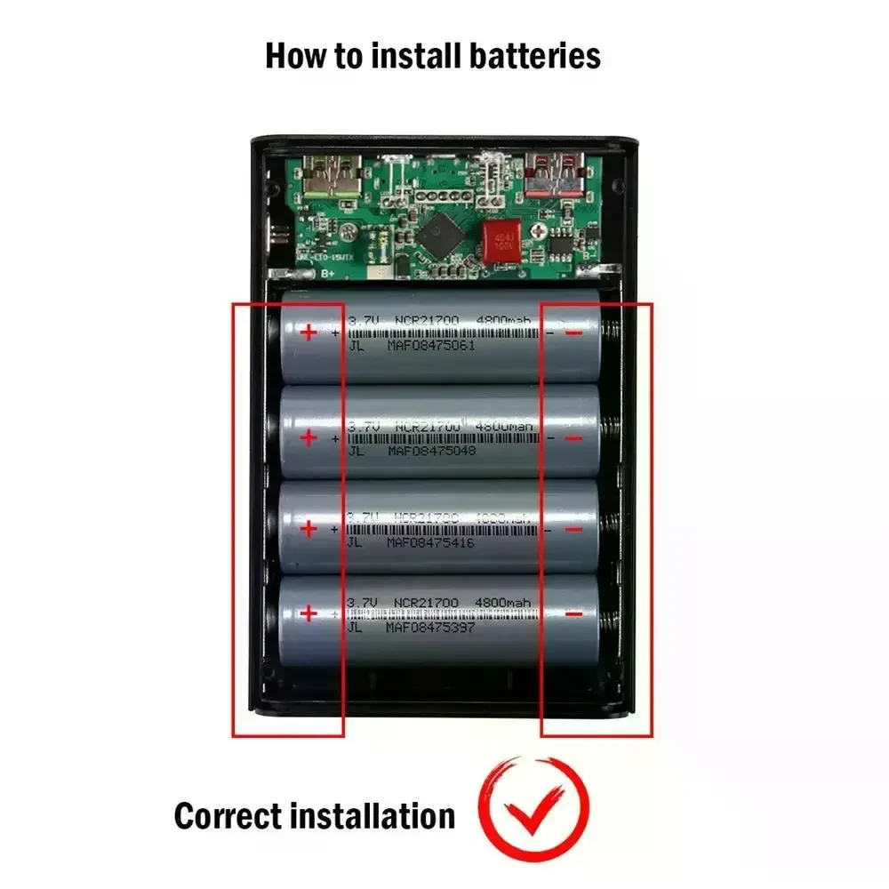 Корпус Power Bank на 4×21700 з QC3.0 та 22.5W Fast Charge. LCD дисплей, LED ліхтарик, портативний DIY зарядний бокс
