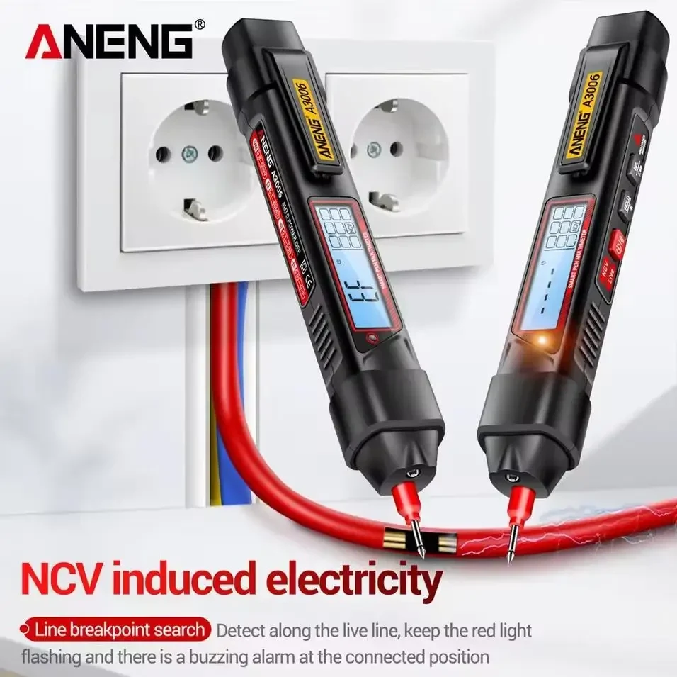 Мультиметр ANENG A3006 | 4000 Counts | Мультиметр ручка True RMS | AC/DC вольтметр, Омметр, Тестер нуль/фаза | Чорний