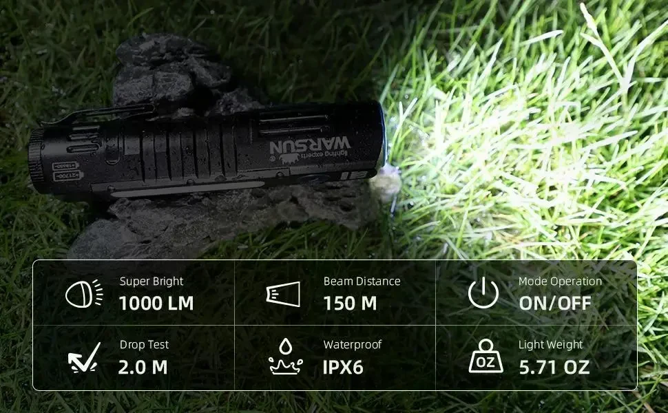 Ліхтарик Warsun SQ03 з магнітом 18650 21700 (3000mah), 1200 люмен, COB+LED, акумуляторний, 8 режимів | Чорний