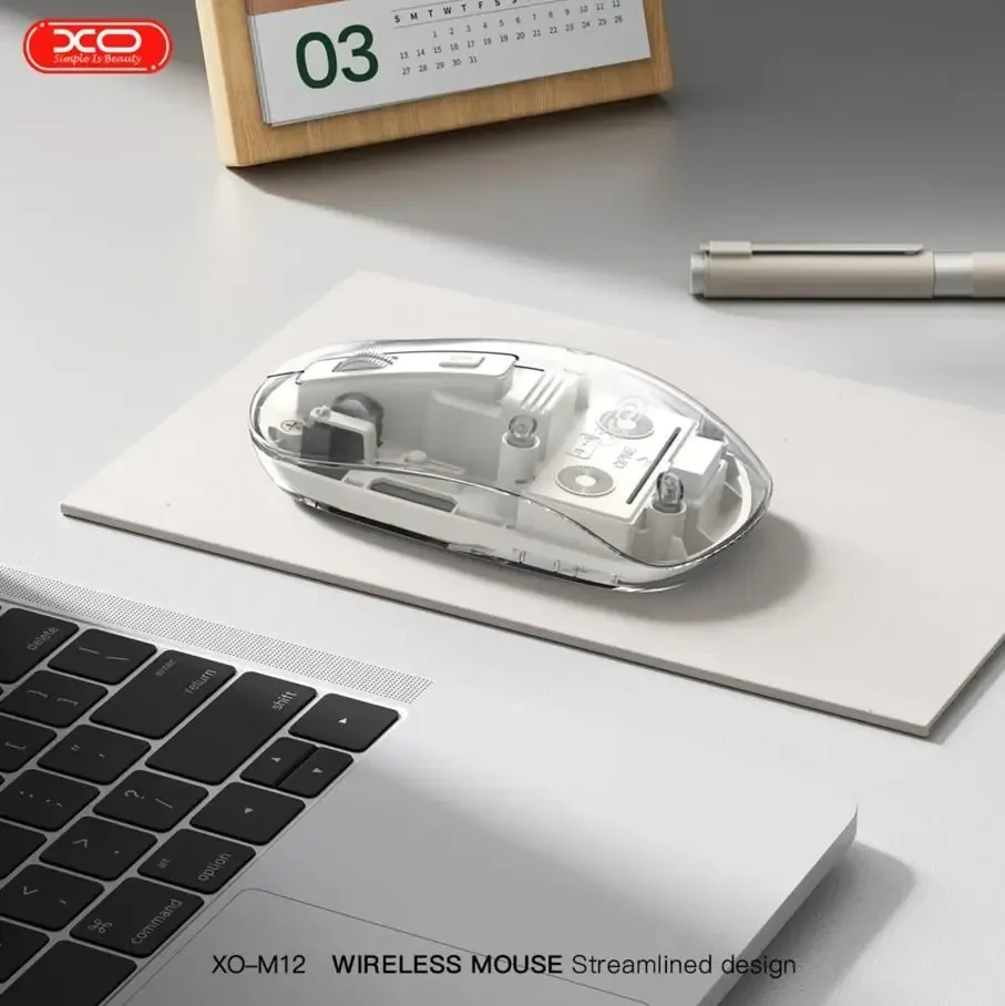 Бездротова мишка XO M12 Transparent, Bluetooth + 2.4G, акумуляторна, тиха, прозорий корпус