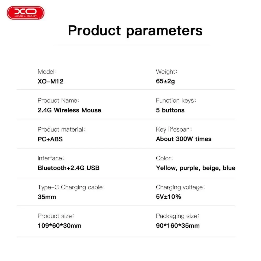 Бездротова мишка XO M12 Transparent, Bluetooth + 2.4G, акумуляторна, тиха, прозорий корпус