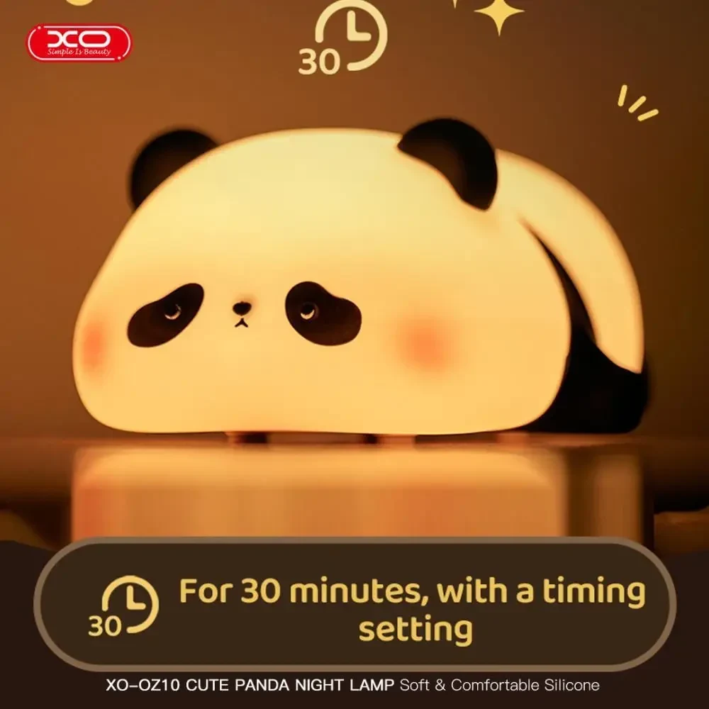 Нічник XO OZ10 Panda Silicone, 1200mAh, сенсорний, 3 режими яскравості, силіконовий, м'який, Білий