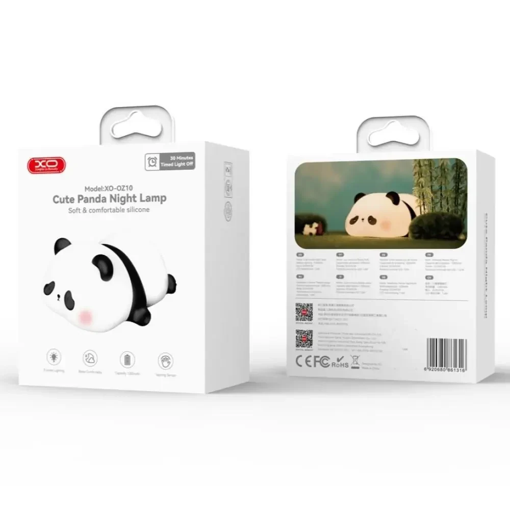 Нічник XO OZ10 Panda Silicone, 1200mAh, сенсорний, 3 режими яскравості, силіконовий, м'який, Білий