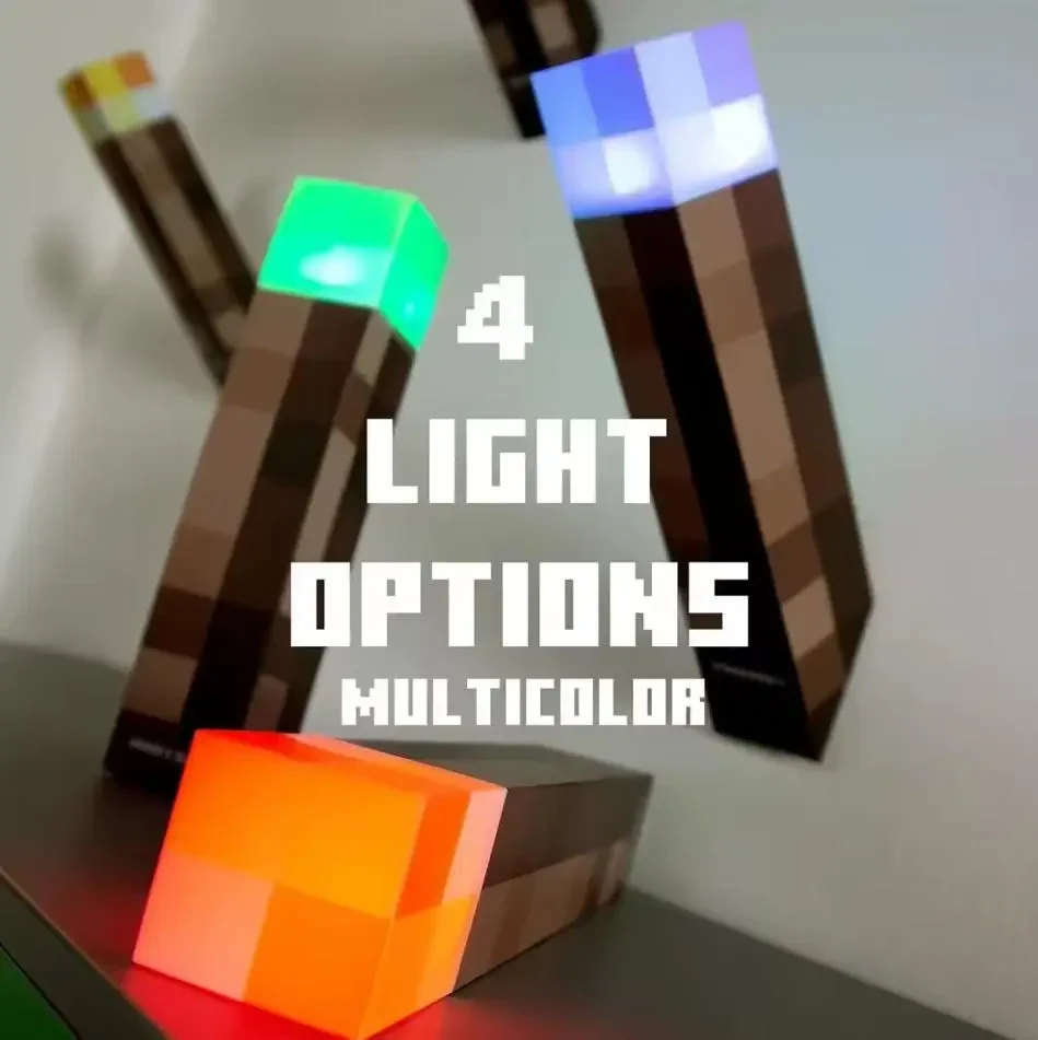Настільний нічник факел з гри Minecraft (Майнкрафт) Torch Lamp, 4 кольори LED, 1200mAh, USB, настінне кріплення, 28 см
