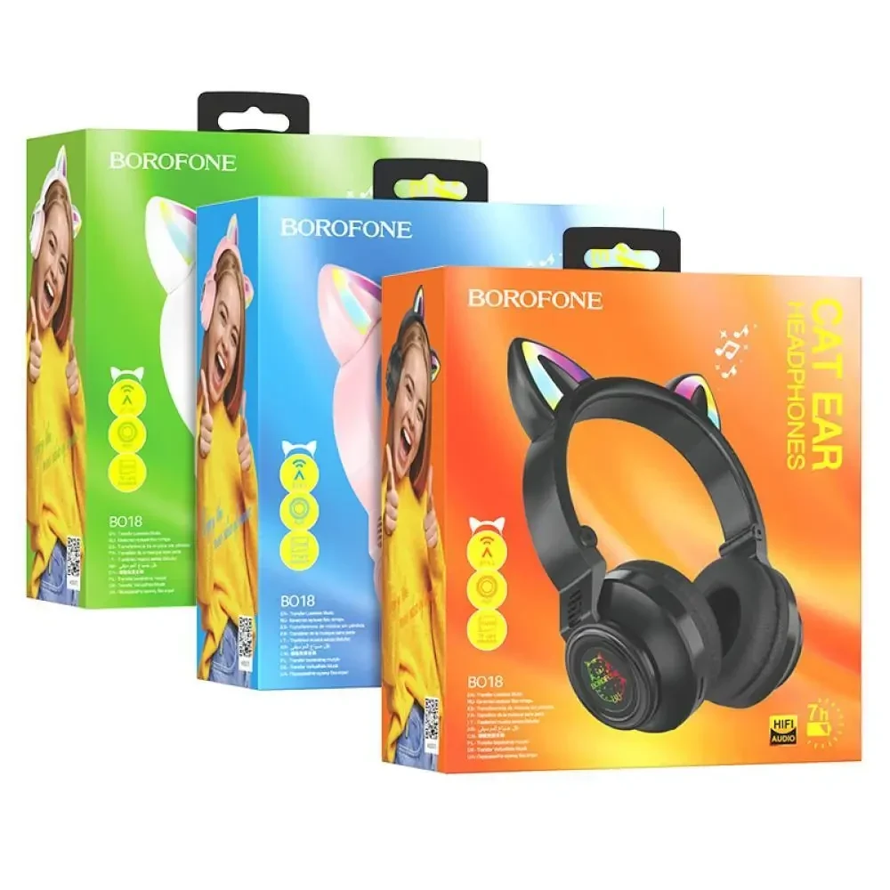 Бездротові Bluetooth навушники BOROFONE BO18 Cat Ear, Чорні