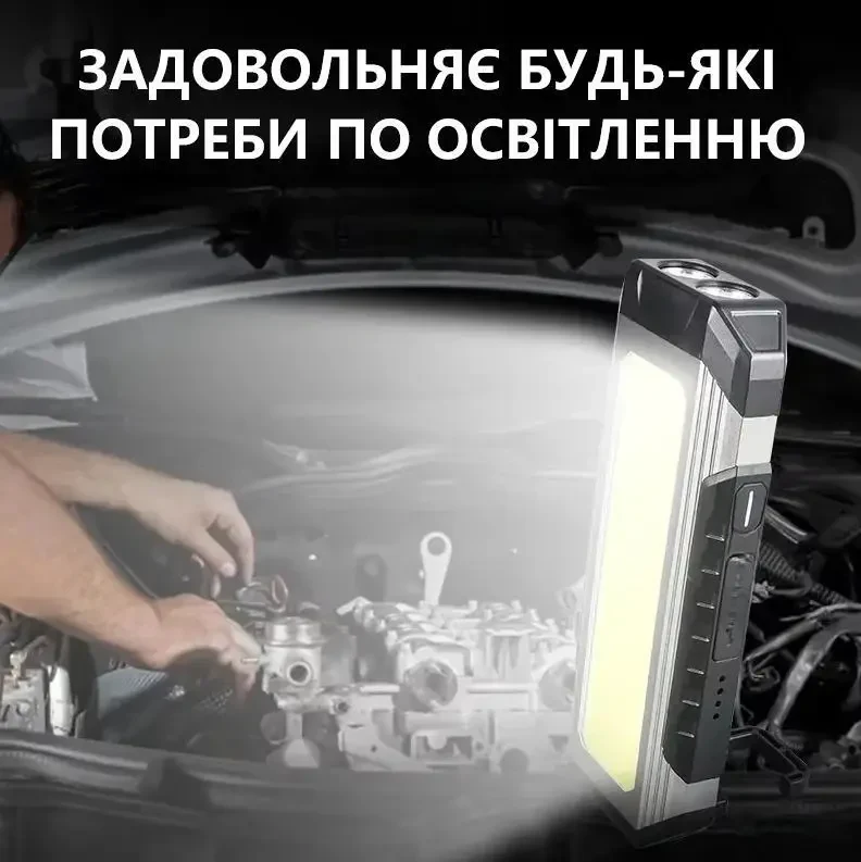 Акумуляторний LED ліхтар лампа K586 4000mAh COB 1000 лм з магнітом і гачком, IPX6, Power Bank, Type-C