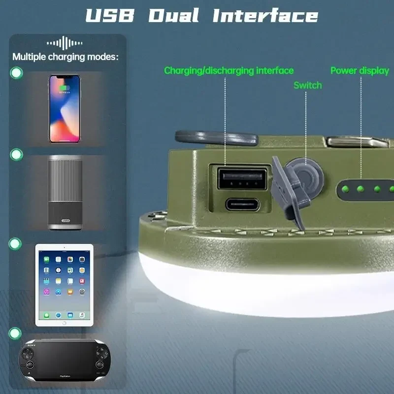 Кемпінговий ліхтар MOSLIGHTING MOS-14 USB LED 9900 mAh з Power Bank, магнітом та гачком, ТЕПЛЕ СВІТЛО