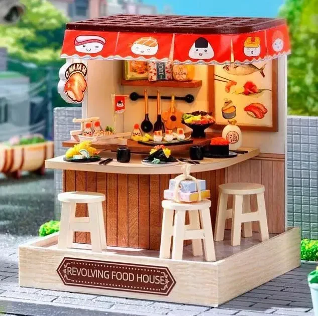 Конструктор 3D Румбокс Revolving Food House (Обертовий будинок їжі) з LED-підсвіткою та пилозахисним ковпаком