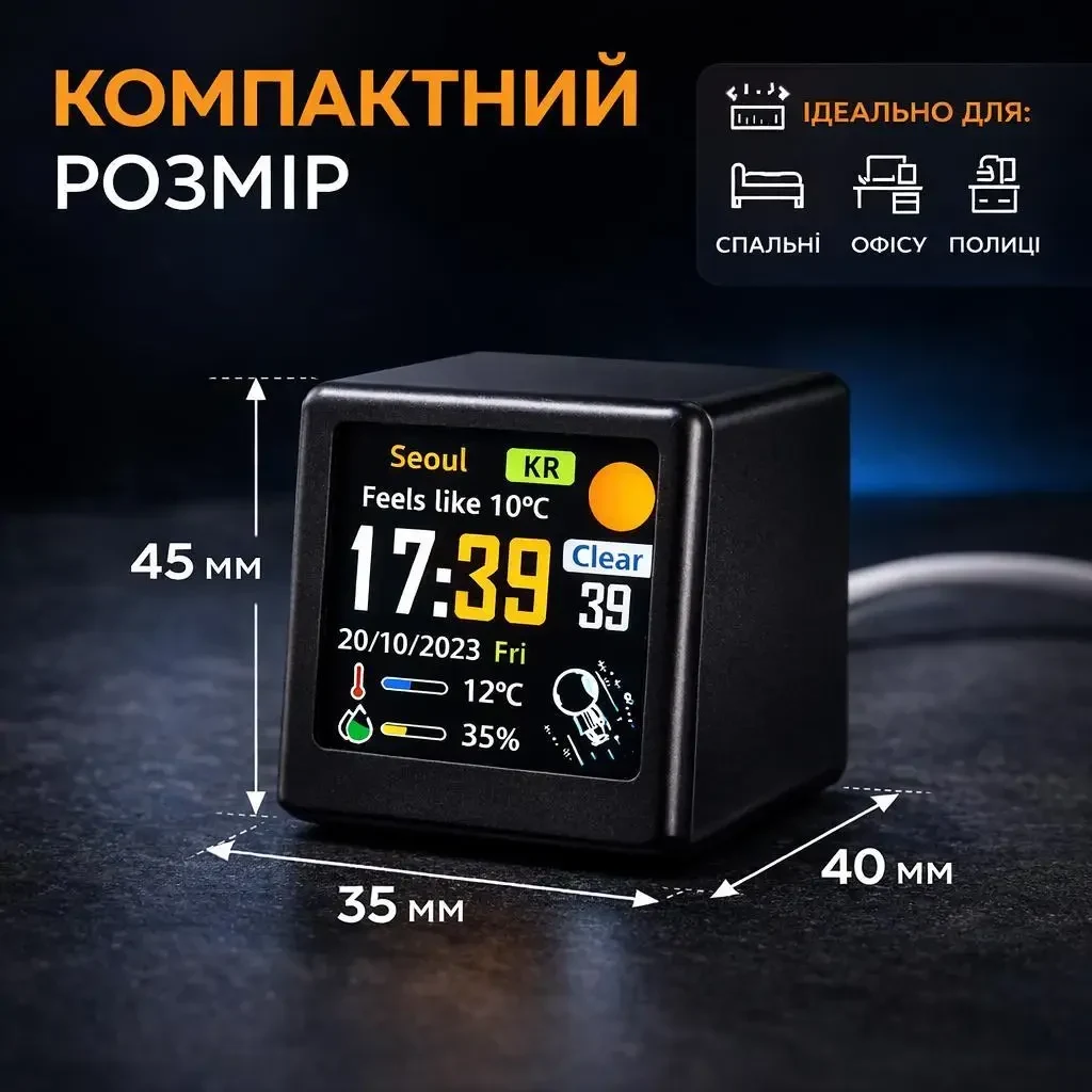 Wi-Fi годинник з метеостанцією GeekMagic Ultra (Версія -Ultra) з кольоровим дисплеєм, підтримка GIF/JPG, фотоальбом, прогноз