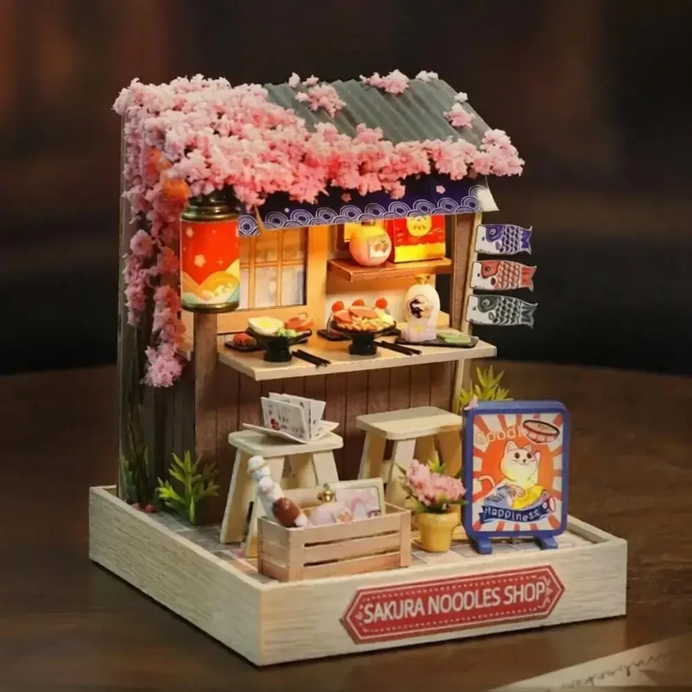 Конструктор 3D Румбокс Sakura Noodles Shop (Магазин локшини) з LED-підсвіткою та пилозахисним ковпаком