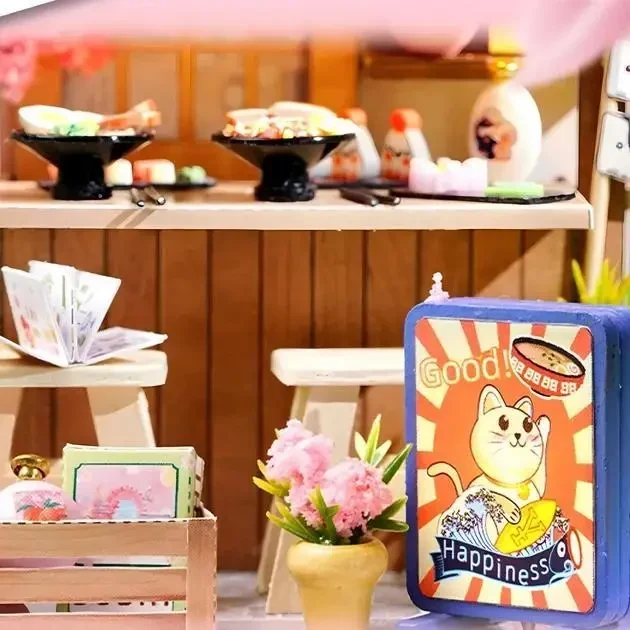 Конструктор 3D Румбокс Sakura Noodles Shop (Магазин локшини) з LED-підсвіткою та пилозахисним ковпаком