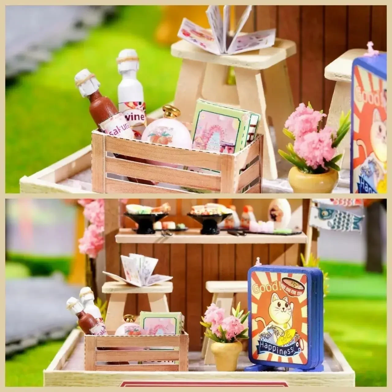 Конструктор 3D Румбокс Sakura Noodles Shop (Магазин локшини) з LED-підсвіткою та пилозахисним ковпаком