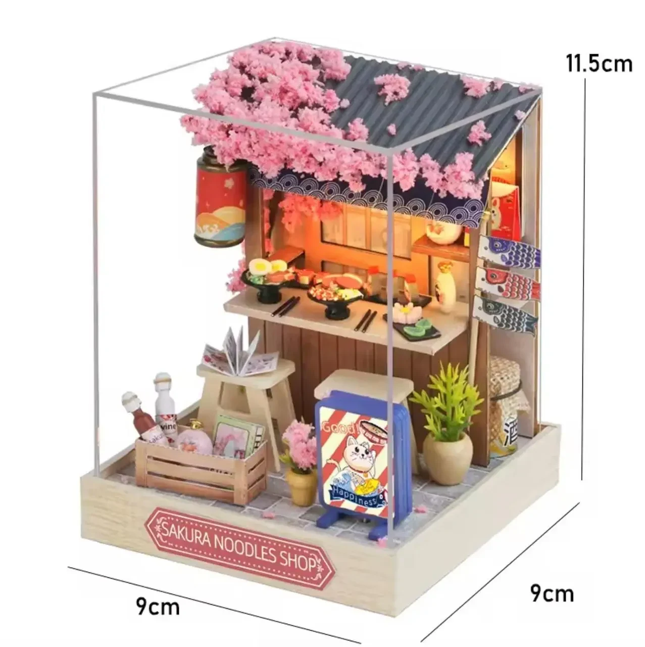 Конструктор 3D Румбокс Sakura Noodles Shop (Магазин локшини) з LED-підсвіткою та пилозахисним ковпаком