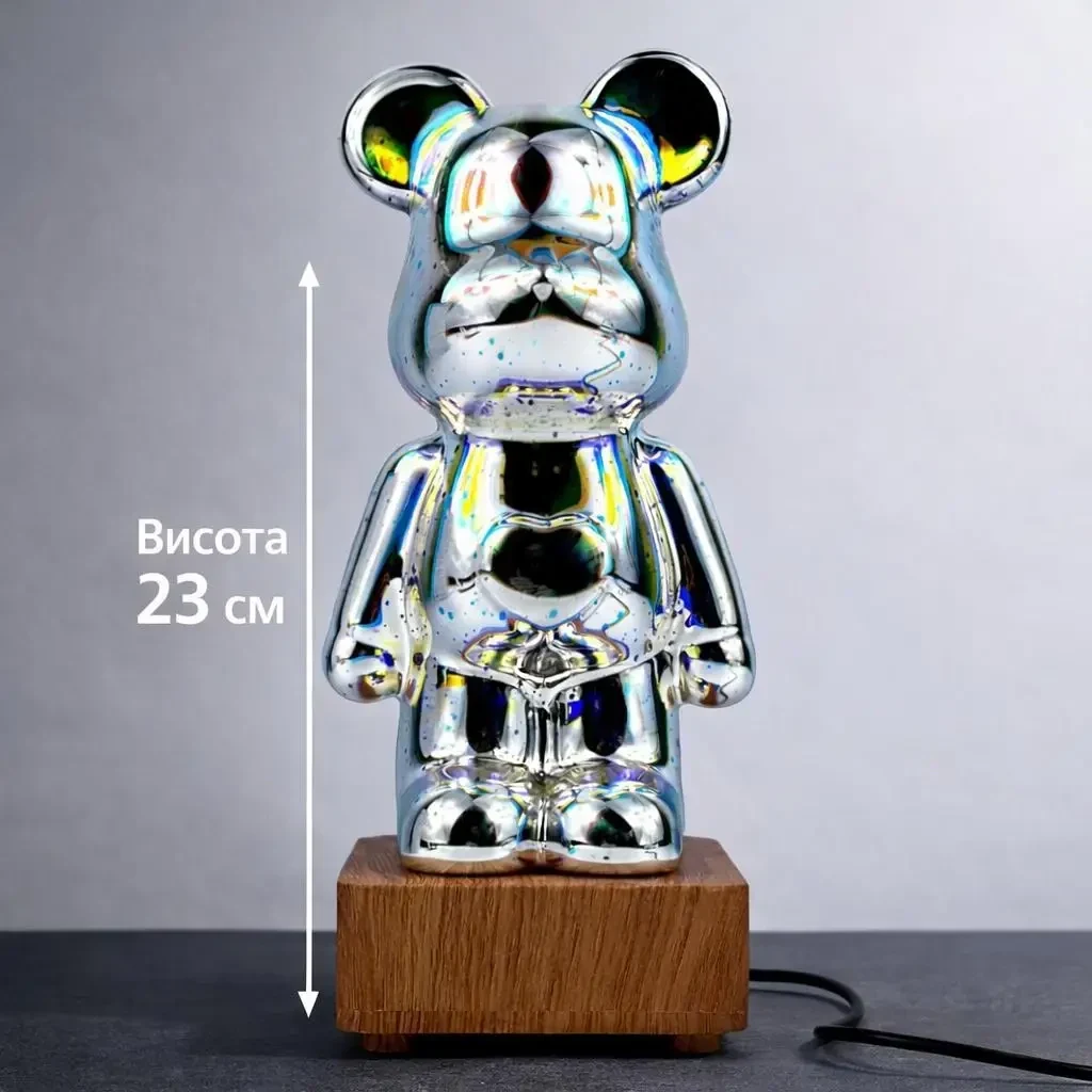 Світлодіодний нічник 3D Bearbrick Ведмедик 23 см USB, 3 режими світіння, регулювання яскравості