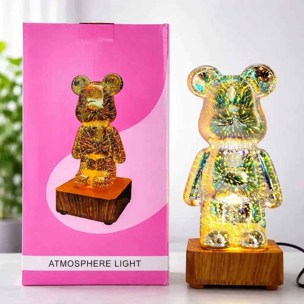 Світлодіодний нічник 3D Bearbrick Ведмедик 23 см USB, 3 режими світіння, регулювання яскравості