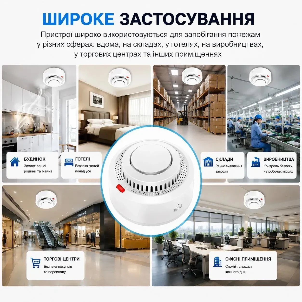 Розумний Wi-Fi датчик диму DYGSM Tuya Smart / Smart Life 85 дБ — сигналізація пожежі з повідомленням на смартфон, WiFi, Білий