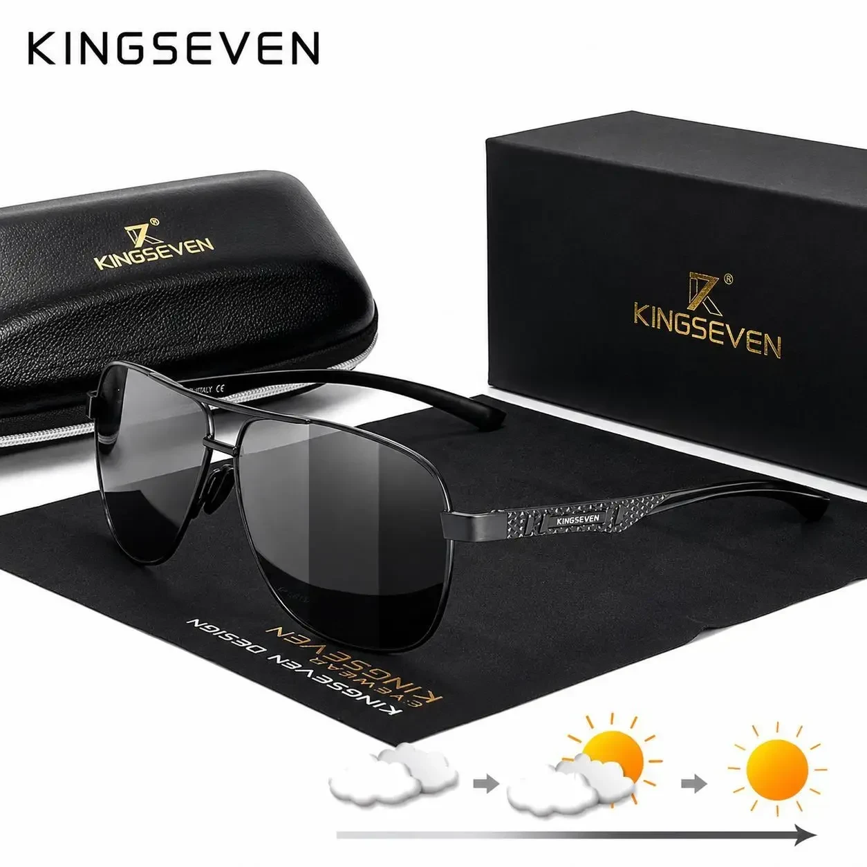 Сонцезахисні поляризаційні окуляри KINGSEVEN UV400 фотохромні – окуляри які змінюють прозорість з алюмінієвою оправою та HD