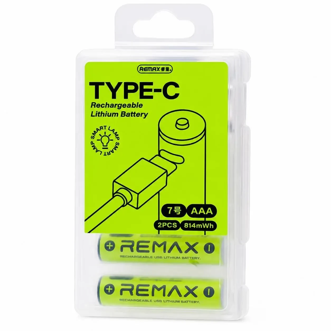 Акумуляторні батарейки 2 шт AAA REMAX 1.5V Li-ion 435mAh (814mWh/3.7V) USB Type-C + кабель для заряджання