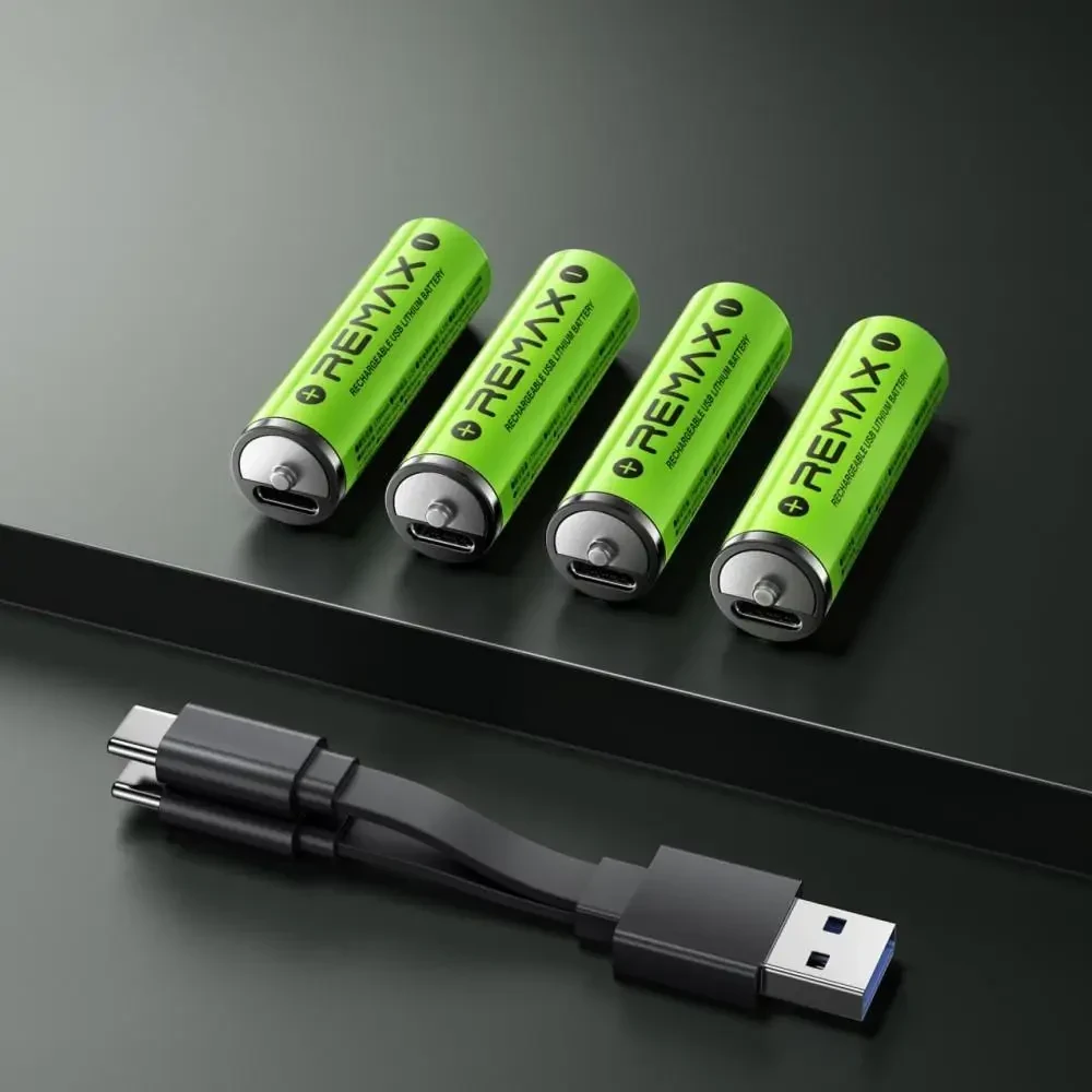 Акумуляторні батарейки 4 шт AA REMAX 1.5V Li-ion 1750mAh (3071mWh/3.7V) USB Type-C + кабель для заряджання