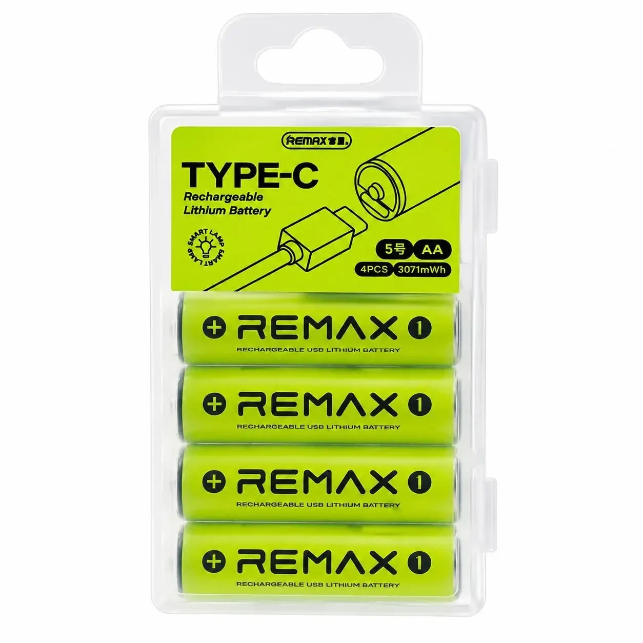 Акумуляторні батарейки 4 шт AA REMAX 1.5V Li-ion 1750mAh (3071mWh/3.7V) USB Type-C + кабель для заряджання