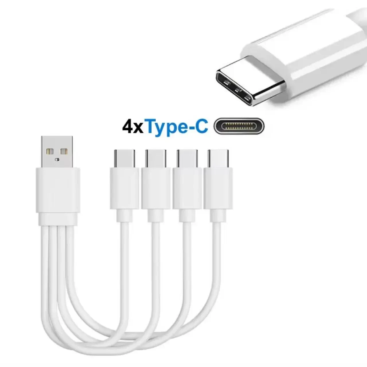 Кабель-розгалужувач USB-A на 4×USB Type-C 20 см для одночасного заряджання 4 пристроїв, Білий