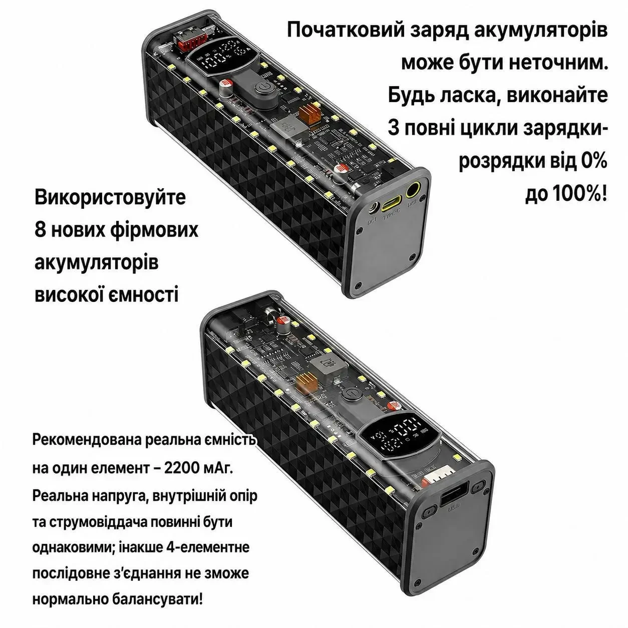 Корпус для складання Power Bank 65W на 8 акумуляторів 18650, підтримка заряджання ноутбуків, PD 3.1, USB, Type-C, DC 3.3-24V,