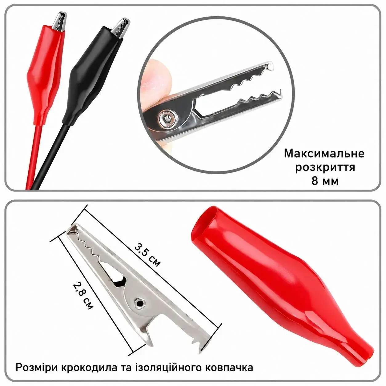 USB кабель з крокодилами 58 см, USB Type-A — затискачі «крокодил» для тестування та живлення